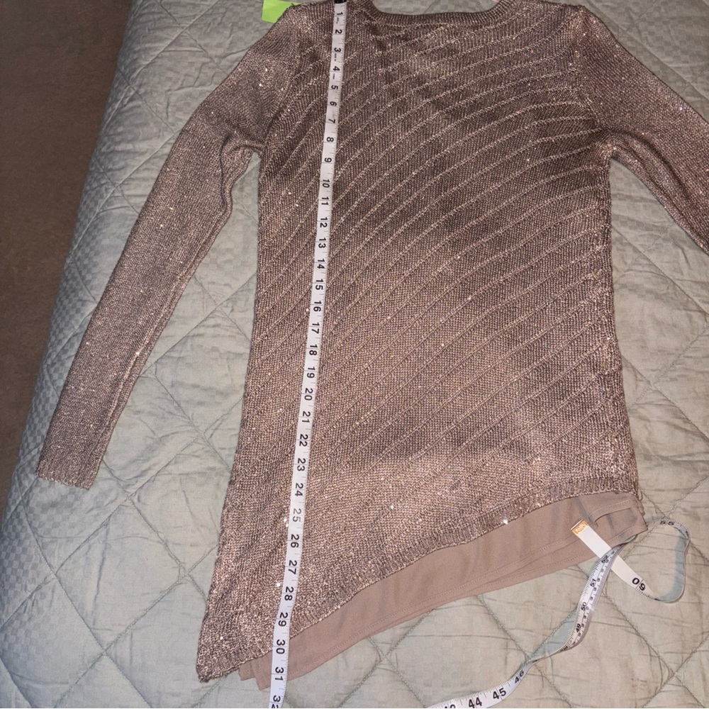 Apt 9 Sweater Gold Taupe XS Sparkly Thru out✨Long Sleeve Tunic Top Holiday Nice - Picture 12 of 13